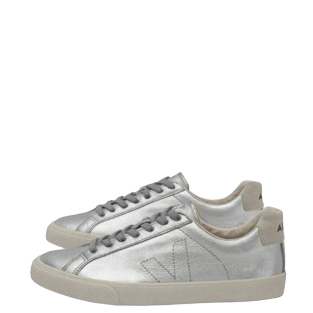 VEJA Leather Silver Sneaker Running Shoes Lace Up Suede Logo Rubber Soles Flat 5